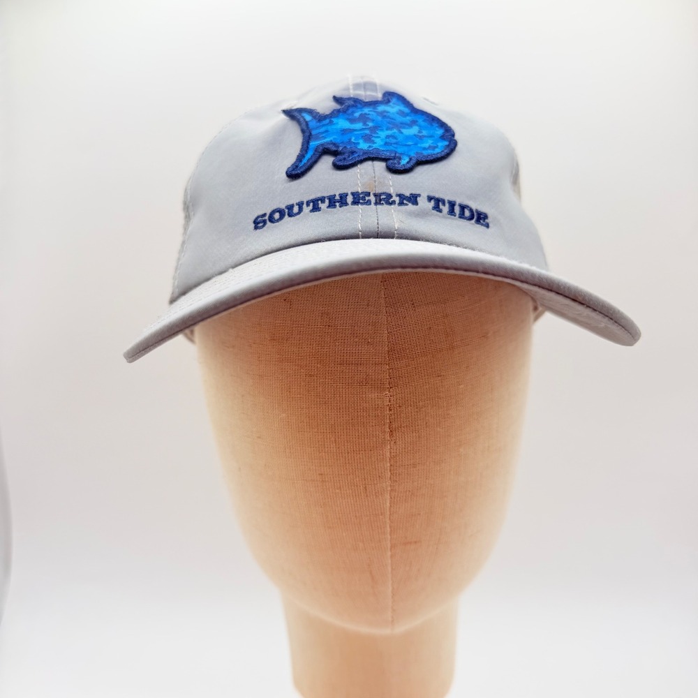 Southern Tide Mens Gray Skipjack Logo Mesh Back Snapback Trucker Hat One Size